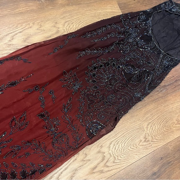 Vintage Y2K 100% Silk Beaded Dress Vintage Beaded Dress Ombré Goth Prom Dress - Picture 13 of 15